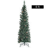 Snowy Artificial Pencil Christmas Tree with Pine Cones-6 ft