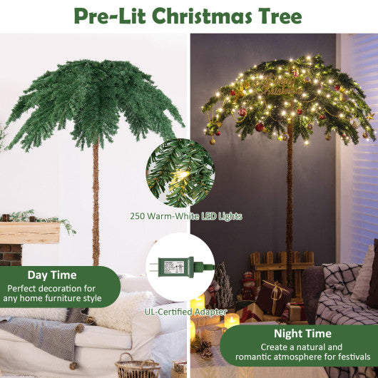 6 Feet Pre-Lit Xmas Palm Artificial Tree with 250 Warm-White LED Lights