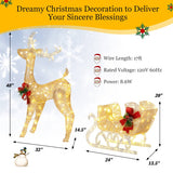 Christmas Reindeer Sleigh Decoration with 100 Lights-Golden