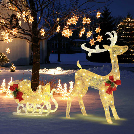 Christmas Reindeer Sleigh Decoration with 100 Lights-Golden