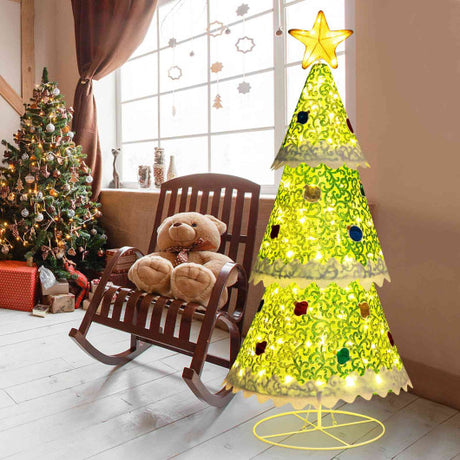 4.6 Feet Pre-Lit Pop-up Christmas Tree with 110 Warm Lights-Green