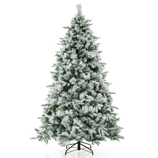 Flocked Christmas Tree with 250 Warm White LED Lights and 752 Mixed Branch Tips-6ft