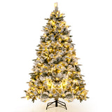 Flocked Christmas Tree with 250 Warm White LED Lights and 752 Mixed Branch Tips-6ft