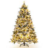 Flocked Christmas Tree with 250 Warm White LED Lights and 752 Mixed Branch Tips-7 ft