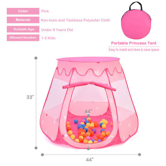 Pink Portable Kid Play House Play Tent with 100 Balls
