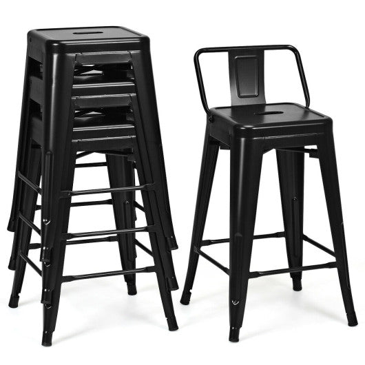 24" Set of 4 Cafe Side Chairs with Rubber Feet and Removable Back-Black