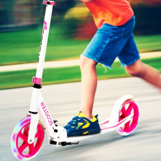 Portable Folding Sports Kick Scooter with LED Wheels-Pink