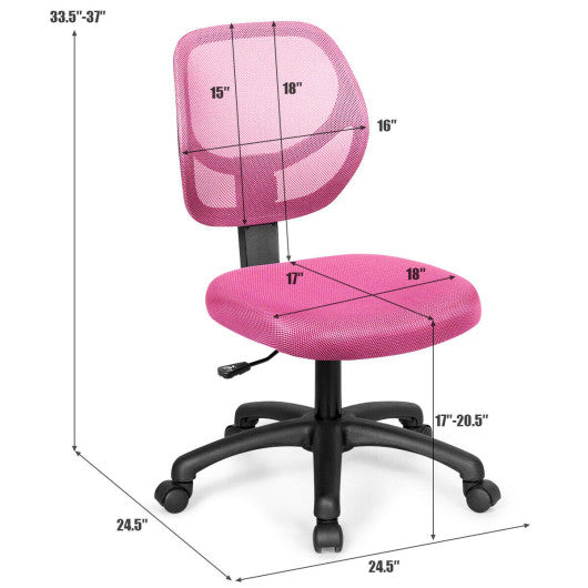 Low-back Computer Task Chair with Adjustable Height and Swivel Casters-Pink