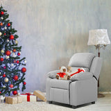 Kids Deluxe Headrest  Recliner Sofa Chair with Storage Arms-Gray