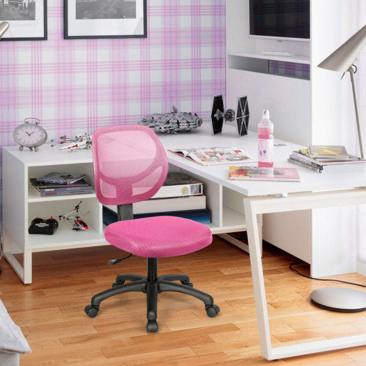 Low-back Computer Task Chair with Adjustable Height and Swivel Casters-Pink