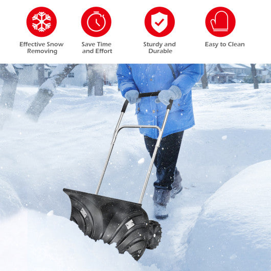 Rolling Snow Pusher Shovel with Adjustable Handle