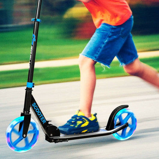 Portable Folding Sports Kick Scooter with LED Wheels-Blue