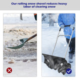 Rolling Snow Pusher Shovel with Adjustable Handle