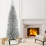 6 Feet Tinsel Tree Unlit Slim Pencil Christmas Tree-Silver