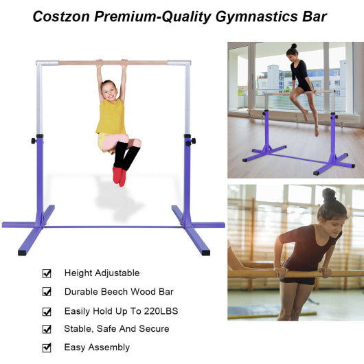 Adjustable Gymnastics Horizontal Bar for Kids-Purple