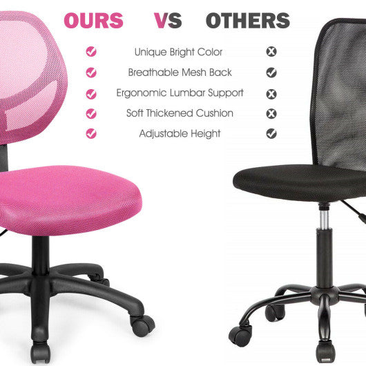 Low-back Computer Task Chair with Adjustable Height and Swivel Casters-Pink