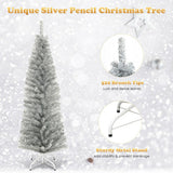 6 Feet Tinsel Tree Unlit Slim Pencil Christmas Tree-Silver