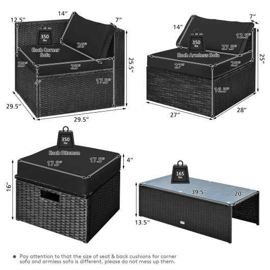 8 Pieces Patio Rattan Storage Table Furniture Set-Black