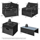 8 Pieces Patio Rattan Storage Table Furniture Set-Black