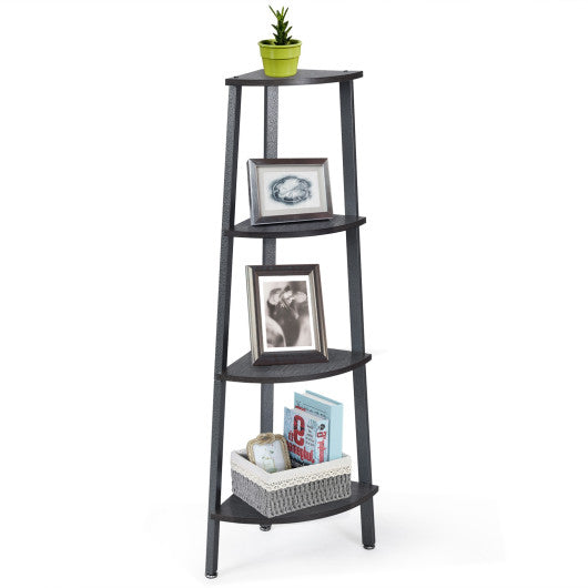 4-Tier Corner Shelf Metal Storage Rack Domestic Bookcase-Silver