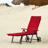 Outdoor Chaise Lounge Chair Rattan Lounger Recliner Chair-Red