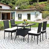 5 Pieces Outdoor Patio Rattan Dining Set with Glass Top with Cushions