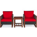 3 Pieces Acacia Wood Patio Furniture Set with Coffee Table-Red