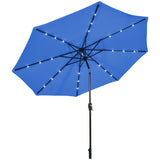 10' Solar LED Lighted Patio Market Umbrella Shade Tilt Adjustment Crank-Blue