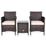 3 Pcs Outdoor Rattan Wicker Furniture Set-Beige