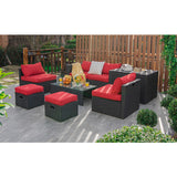 8 Pieces Patio Rattan Storage Table Furniture Set-Red