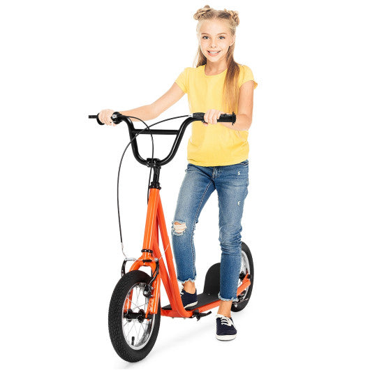 Height Adjustable Kid Kick Scooter with 12 Inch Air Filled Wheel-Orange