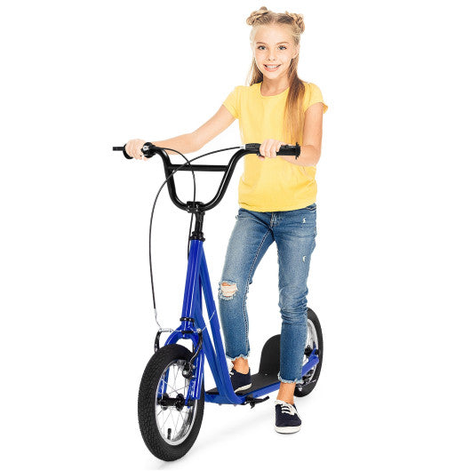 Height Adjustable Kid Kick Scooter with 12 Inch Air Filled Wheel-Navy
