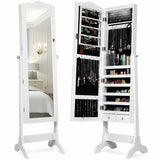 14 LED Jewelry Armoire Cabinet with Full Length Mirror and 4 Tilting Angles-White