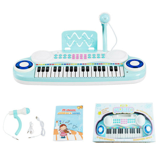 Multifunctional 37 Electric Keyboard Piano with Microphone-Blue