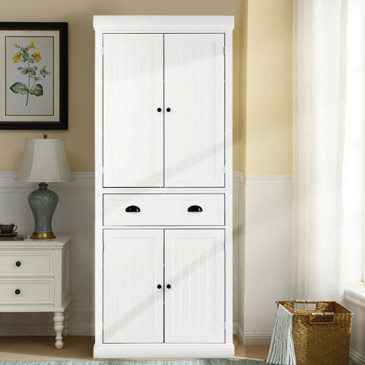 Cupboard Freestanding Kitchen Cabinet w/ Adjustable Shelves-White