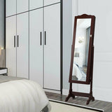 14 LED Jewelry Armoire Cabinet with Full Length Mirror and 4 Tilting Angles-Coffee
