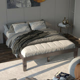 Queen Size 14 Inch Wooden Bed Mattress Frame-Brown