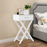 Design Sofa Side Table with X-Shape Drawer for Living Room Bedroom-White