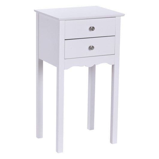 Side Table End Accent Table w/ 2 Drawers-White