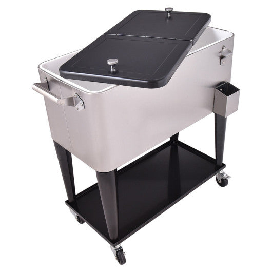 80 Quart Patio Rolling Stainless Steel Ice Beverage Cooler