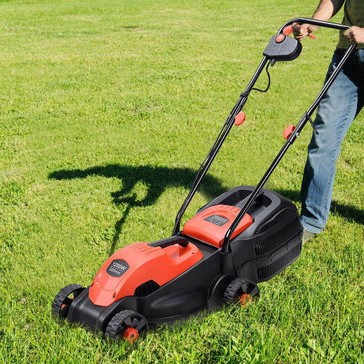 14 Inch Electric Push Lawn Corded Mower with Grass Bag-Red