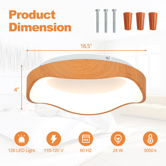 24W Modern LED Mount Ceiling Light with Wood Pattern and Metal Frame-Natural