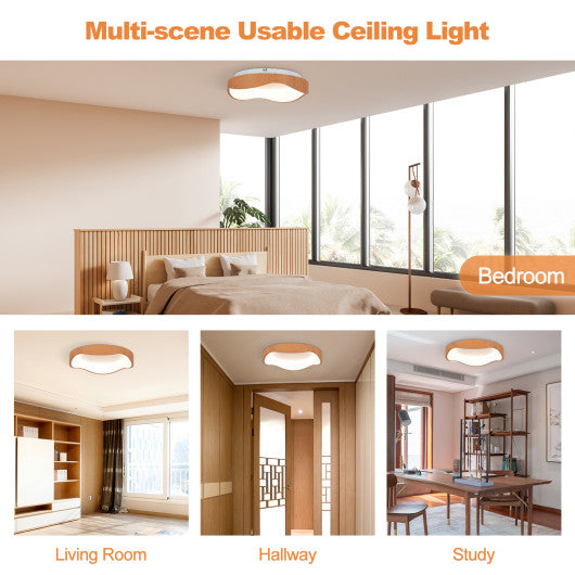 24W Modern LED Mount Ceiling Light with Wood Pattern and Metal Frame-Natural