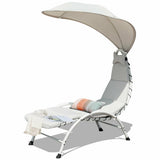 Patio Hanging Swing Hammock Chaise Lounger Chair with Canopy-Beige