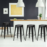 30" Height Set of 4 High Back Metal Industrial Bar Stools-Black