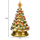 15" Pre-Lit Hand-Painted Ceramic National Christmas Tree-Golden