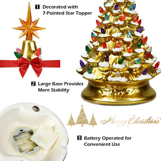 15" Pre-Lit Hand-Painted Ceramic National Christmas Tree-Golden