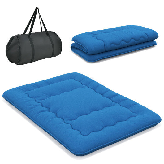 Foldable Futon Mattress with Washable Cover and Carry Bag for Camping Blue-Full Size