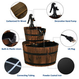 2-Tiers Outdoor Wooden Barrel Waterfall Fountain with Pump