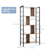 4-Tier Industrial Freestanding Bookshelf with Metal Frame